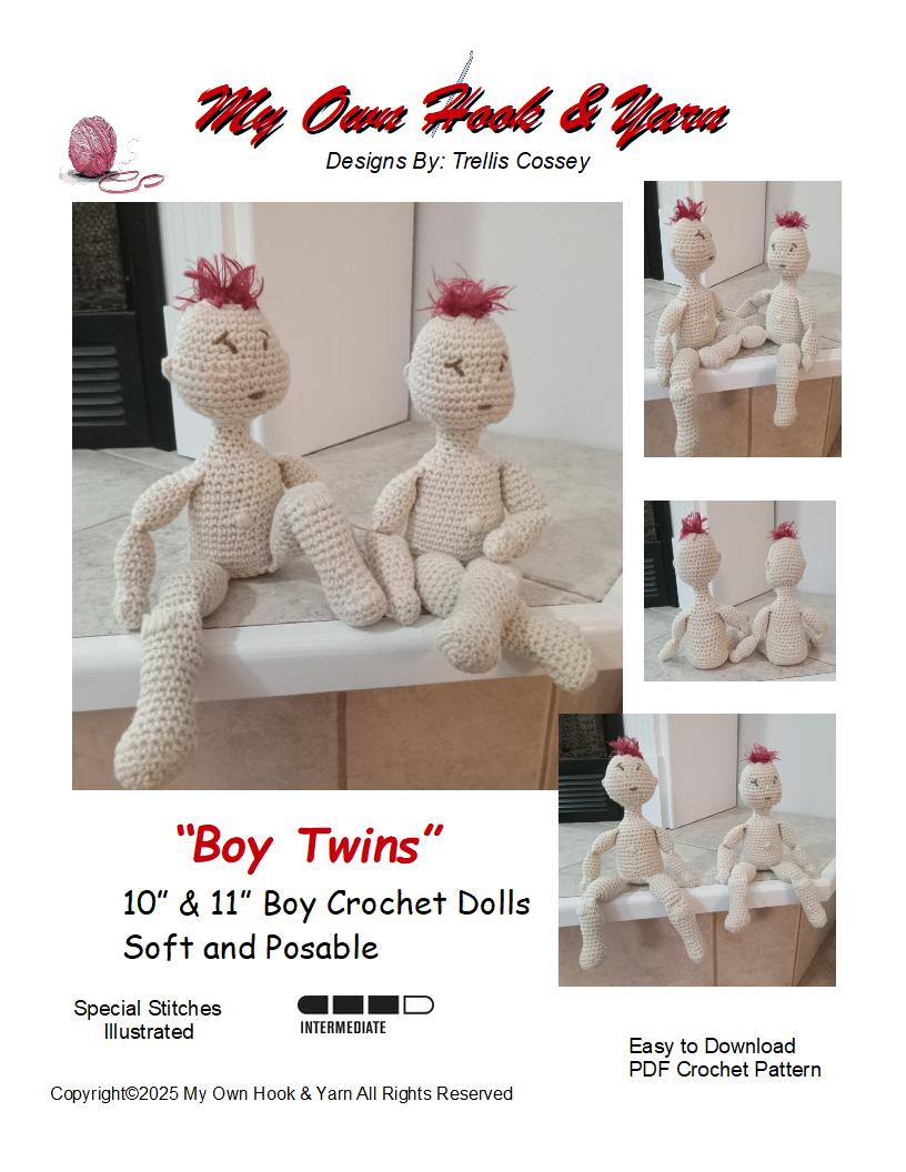 Crochet Twin Boy Dolls Pattern - 10" & 11" Brothers