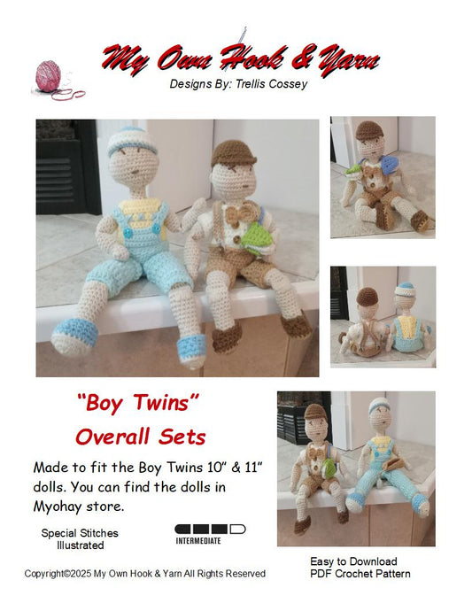 Crochet Boy Twins Doll Overall Sets Pattern for "Boy Twins Doll"
